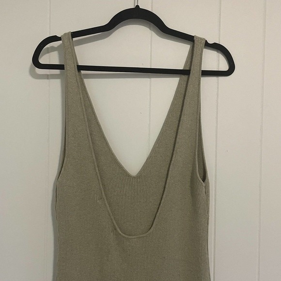 Free People Beach Daniela Ribbed Knit Midi Dress Size M Deep V Neck Beige Tan - Picture 11 of 13